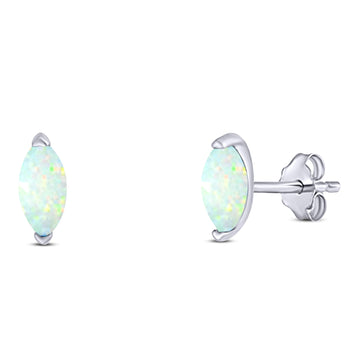 Art Deco Marquise Created White Opal Solid 925 Sterling Silver (6.5mm)